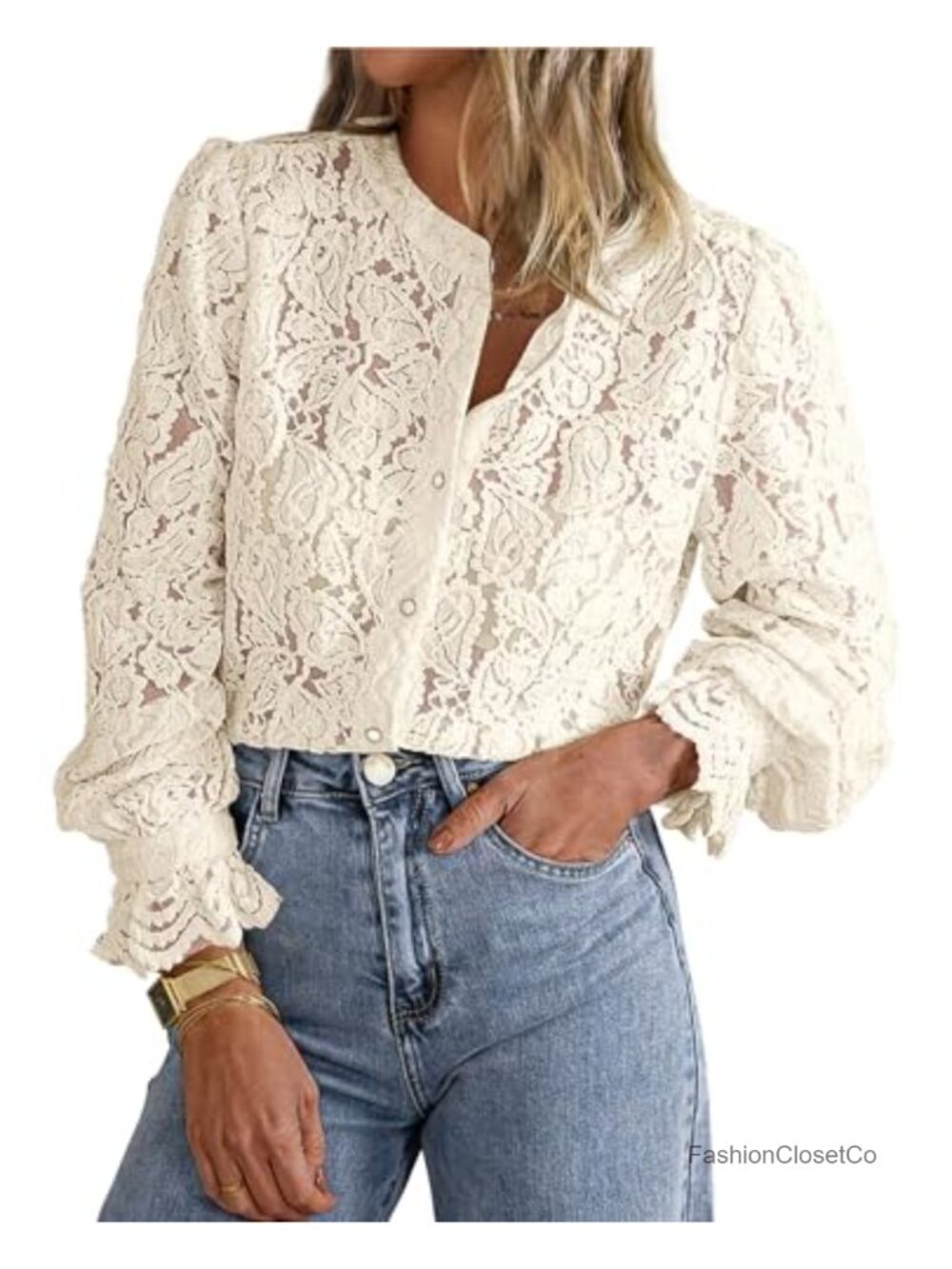 Long Sleeve Lace Blouse Button Down Shirt Sheer Tunic Top Dressy Casual Work